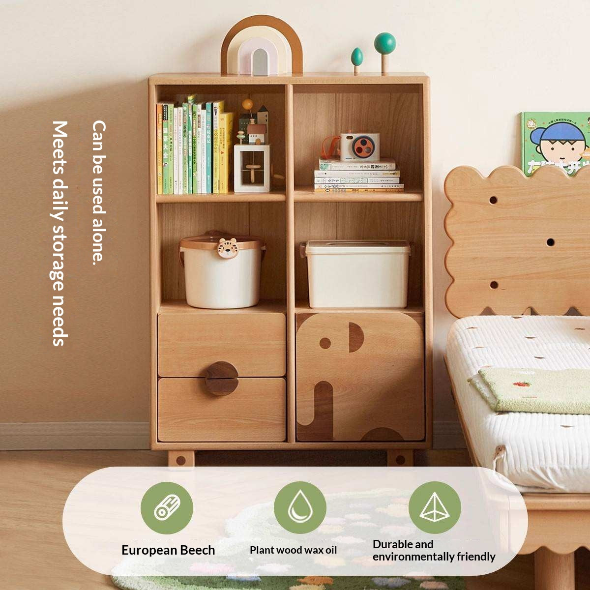 Oak Solid Wood Multi-Layer Children's Bookcase