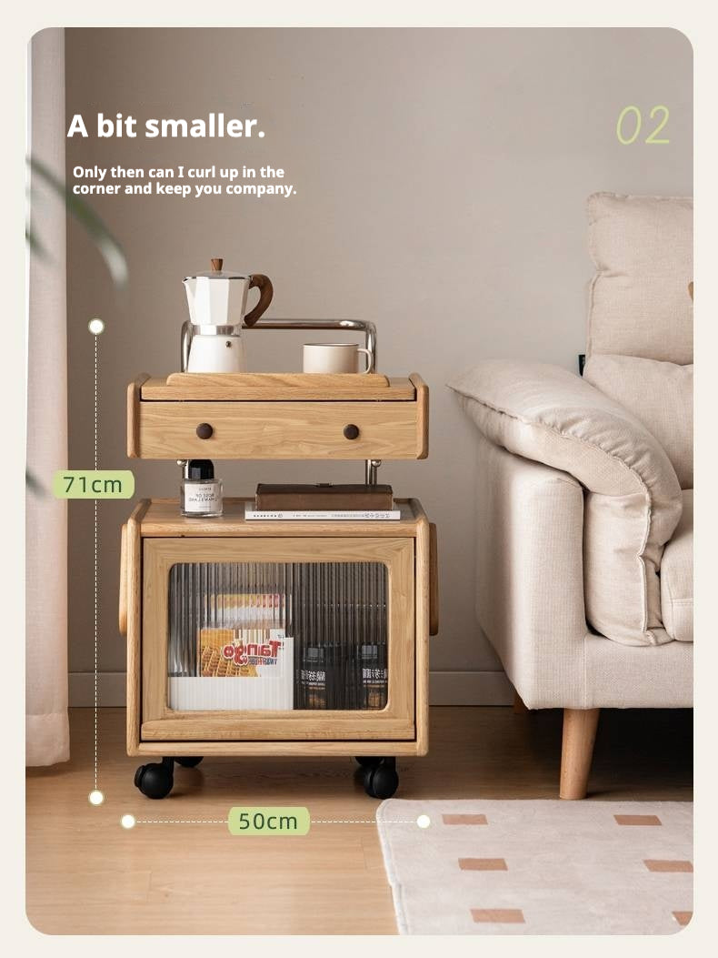 Ash Solid Wood Modern Style Mobile Side Table