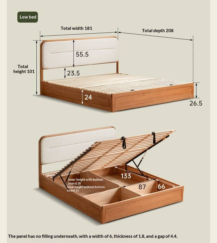 Cherry Solid Wood Box Bed — Vintage Style with Soft Backrest