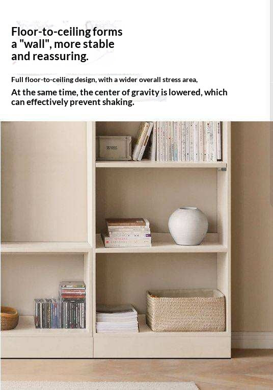 Oak Solid Wood Bookshelf Storage Rack Cream Style Full Wall Cabinet