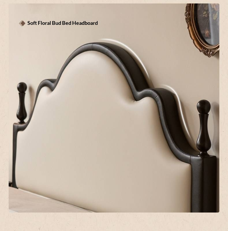 Eco-Friendly Cloud Leather Bed — French Retro Style Upholstered Fabric Bed