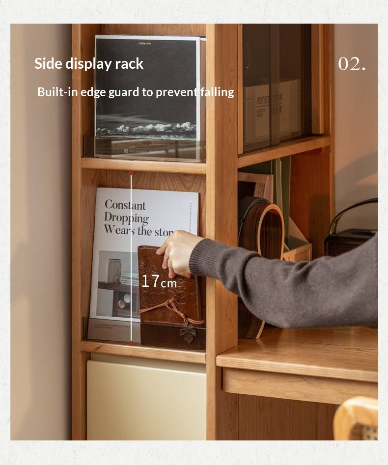 Cherry Solid Wood Office Desk with Integrated Bookshelf