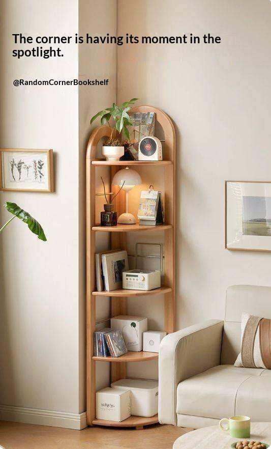 European Beech Solid Wood Corner Bookshelf.