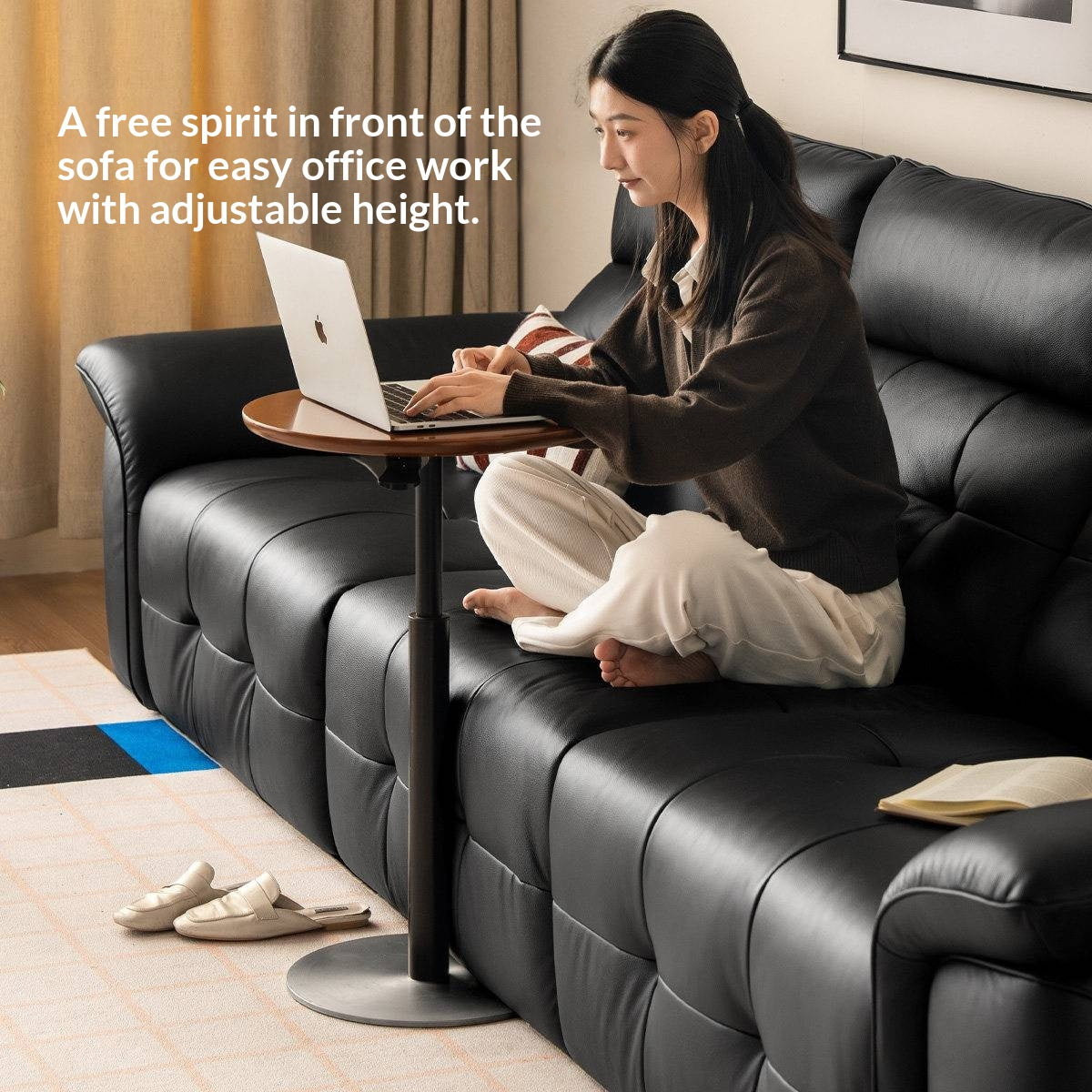 Poplar Solid Wood Vintage Style Adjustable Side Table