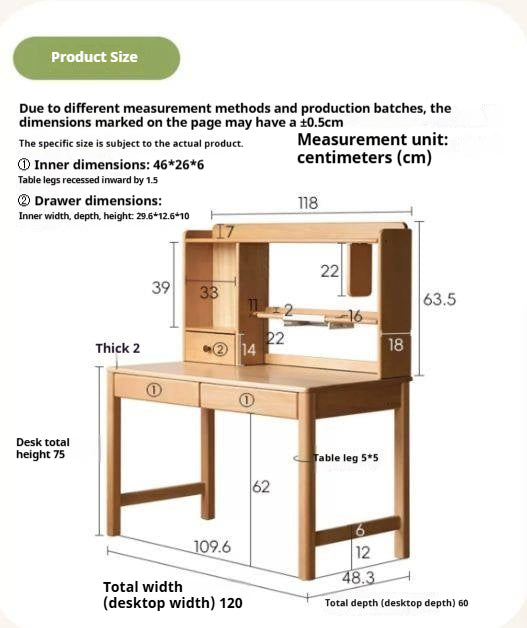 Beech Solid Wood Kids Study Desk