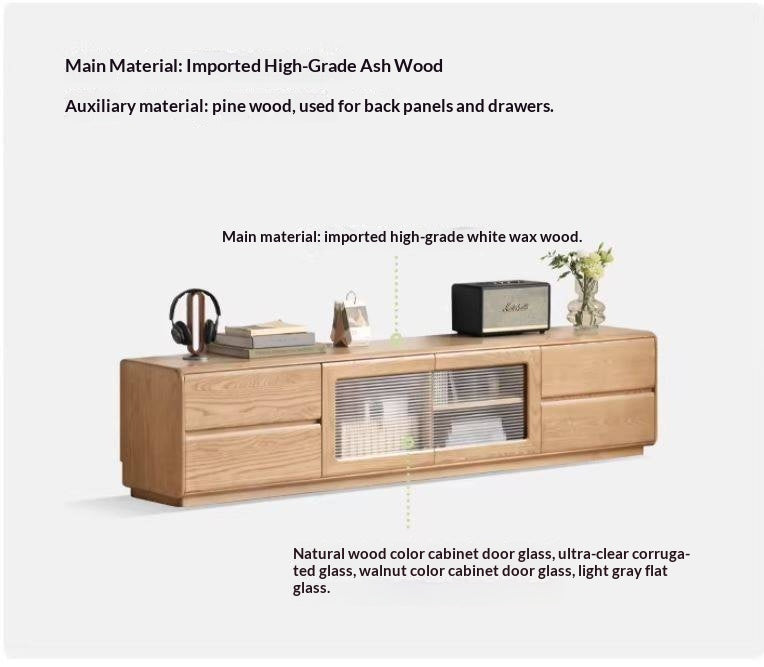 Ash Solid Wood High Floor Storage TV Cabinet.