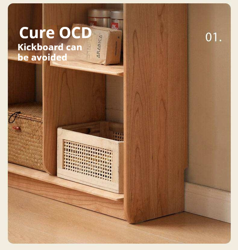 Cherry Solid Wood Freely Combinable Bookshelf with Floor-Standing Grid Design