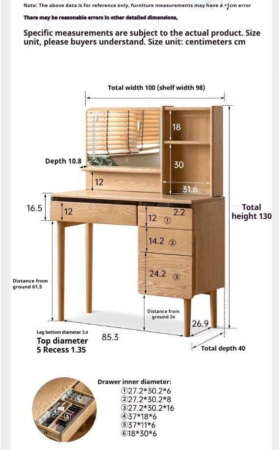 Ash, Oak Solid Wood Multifunctional Modern Vanity Table