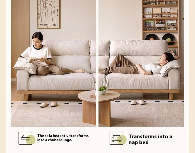 Oak Solid Wood Fabric imitation cotton and linen Sofa
