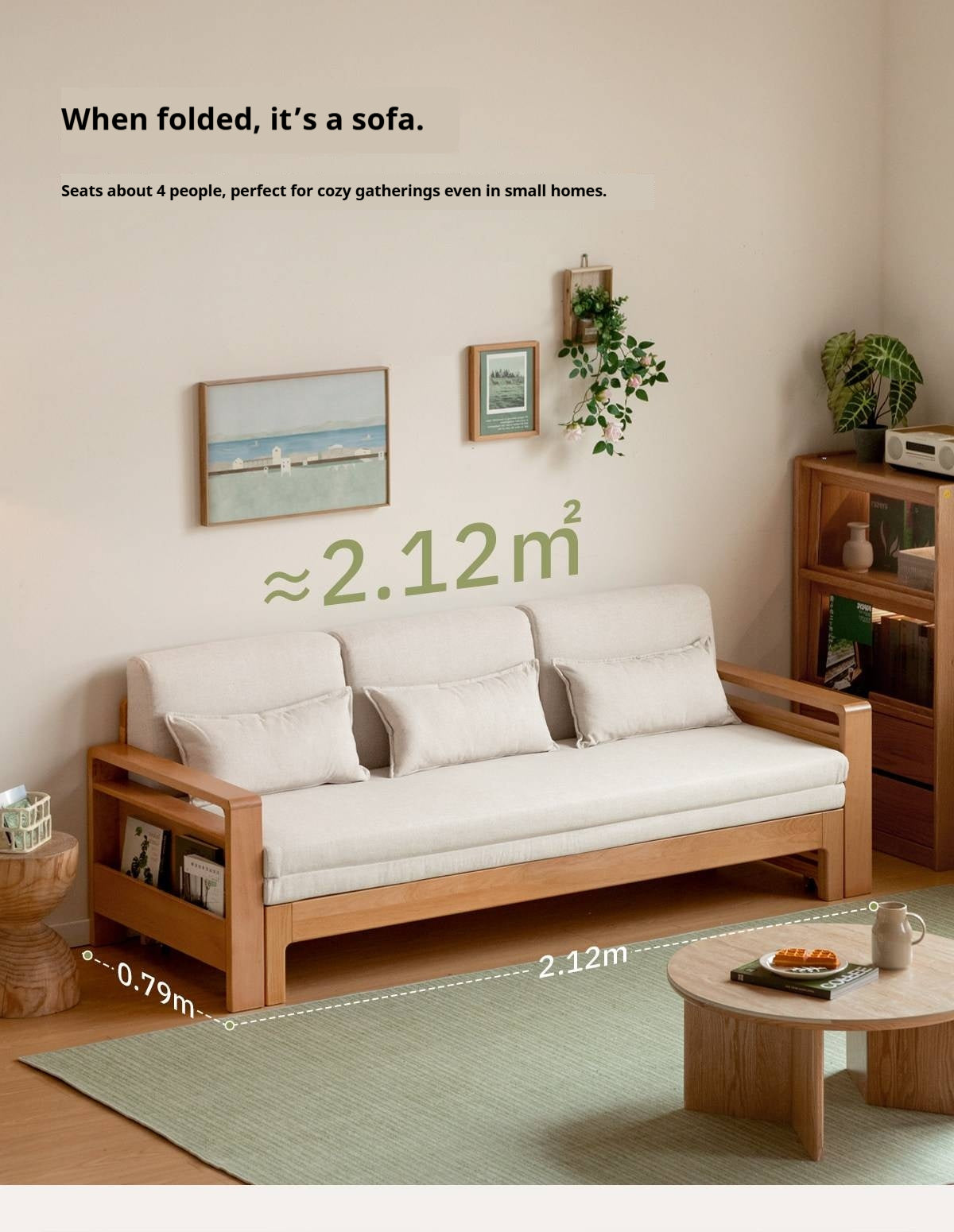 Oak, Beech Solid Wood Multifunctional Storage Sofa Bed