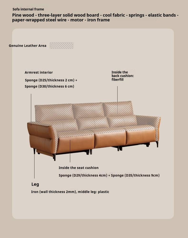 Genuine Leather Power Reclining Sofa with High Back, Single or Dual Power Recliners & USB Charging