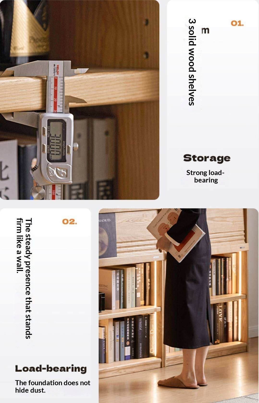 Oak Solid Wood Display Bookcase with Wall-Mounted Option and Storage Cabinet