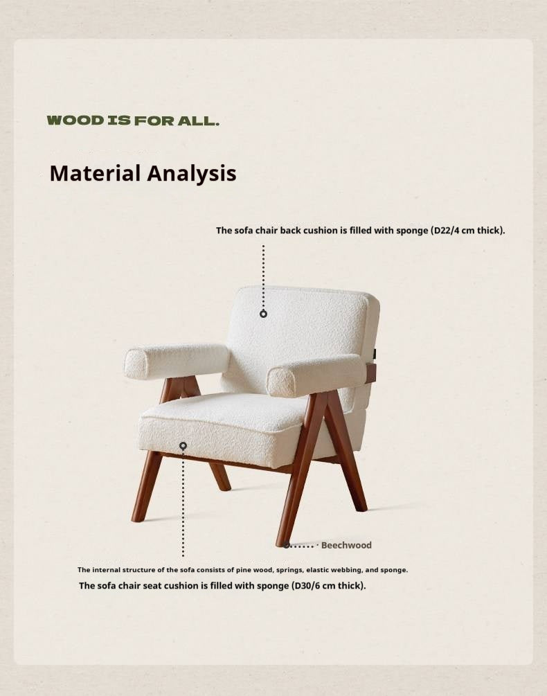 Beech, Oak Solid Wood Mid-Century Modern Lounge Chair