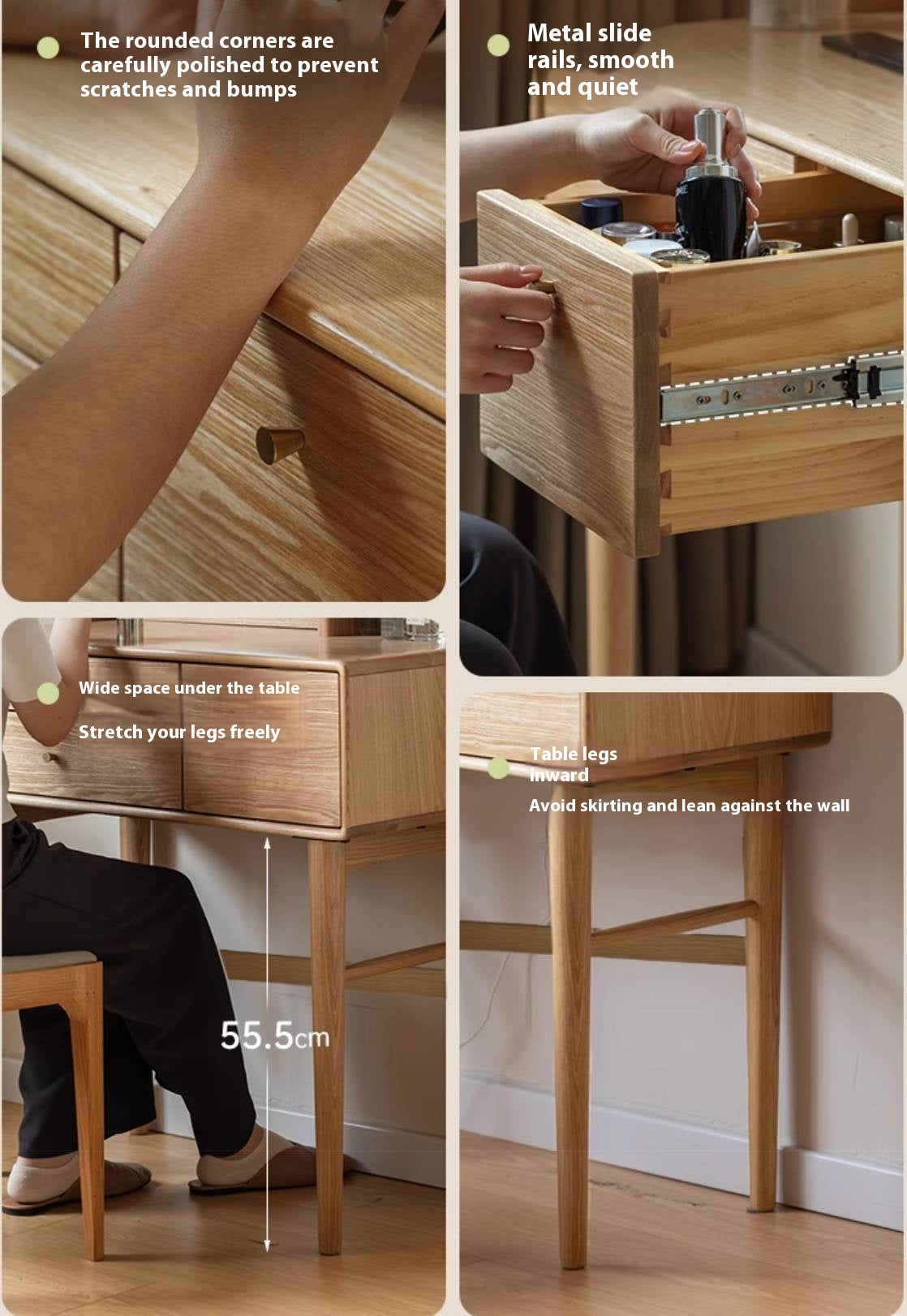 Ash Solid Wood Modern Style Vanity Table Multi Functional.