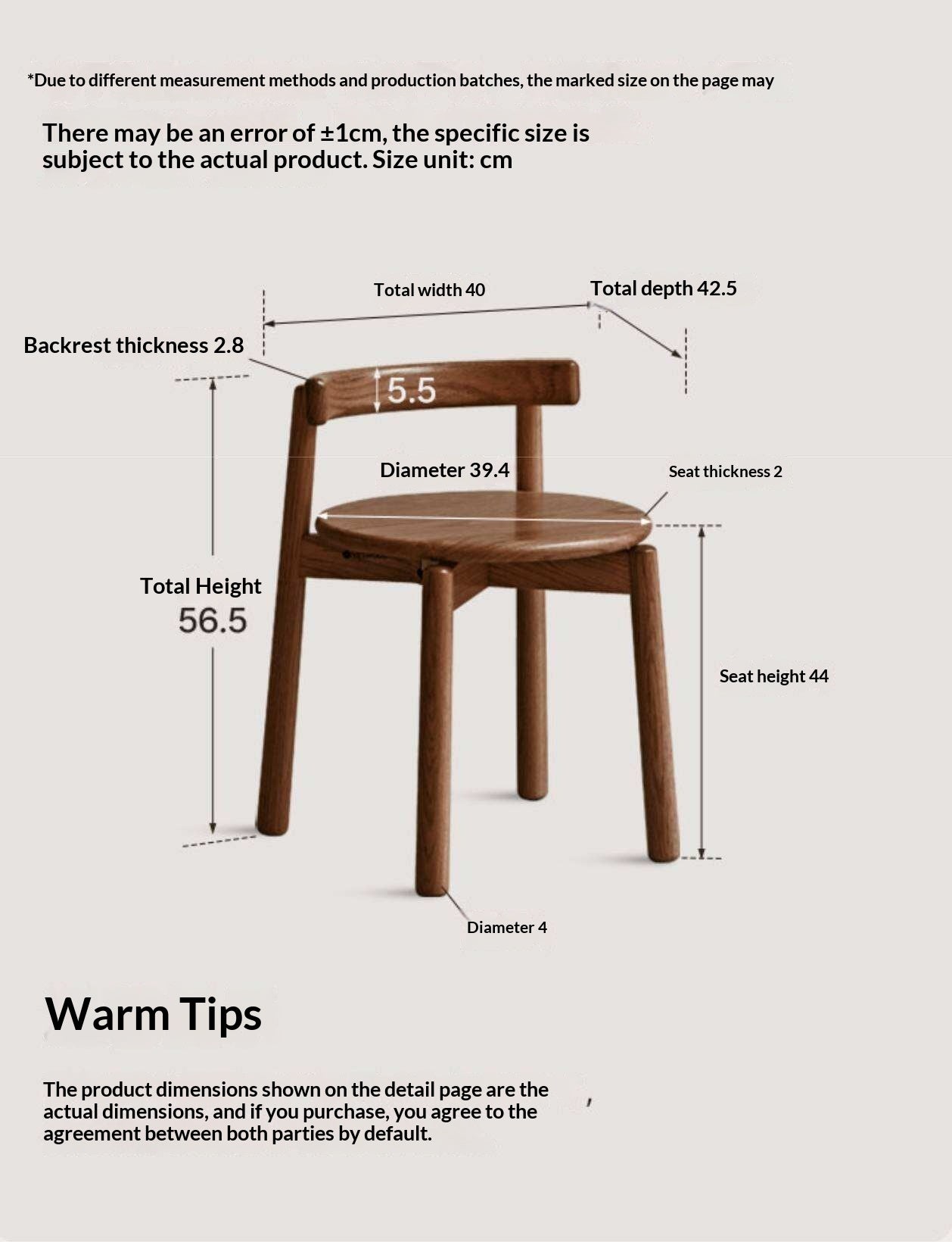 Black Walnut, Oak Solid Wood Low Back Makeup Stool with Round Seat