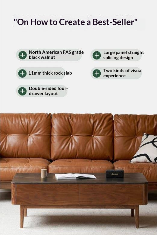 Sandalwood, Black Walnut Solid Wood Rock Plate Coffee Table