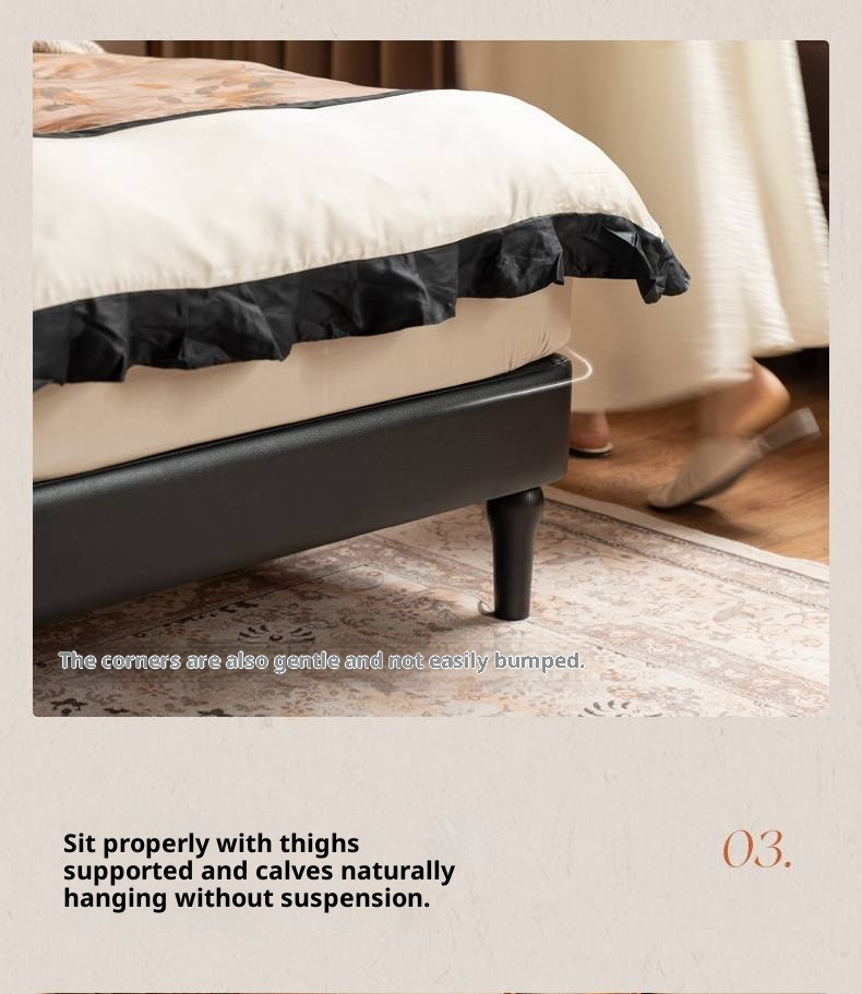 Genuine Leather Elegant Soft Backrest Bed, French Retro