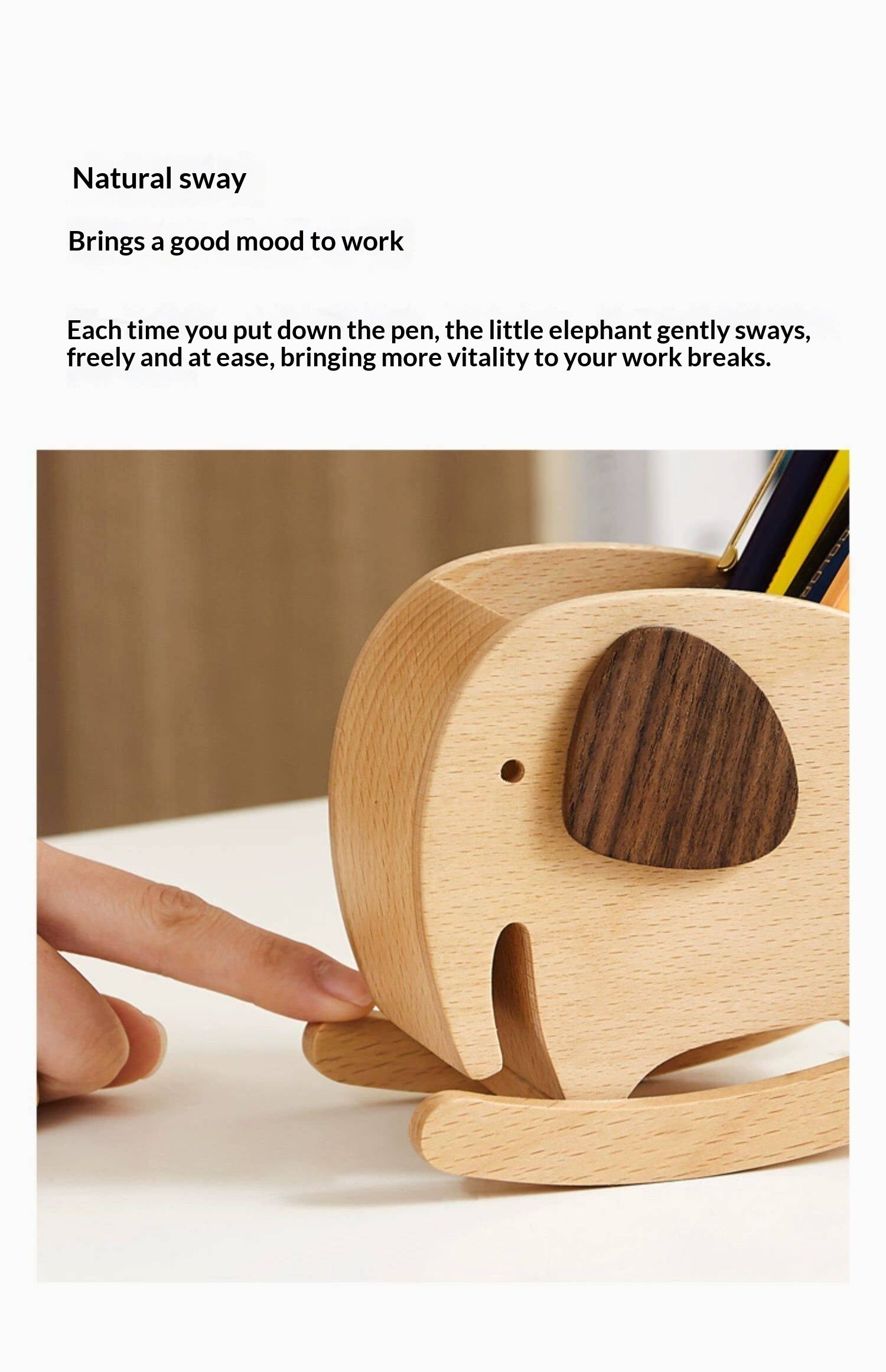 Beech, Black Walnut Solid Wood Elephant Pen Holder