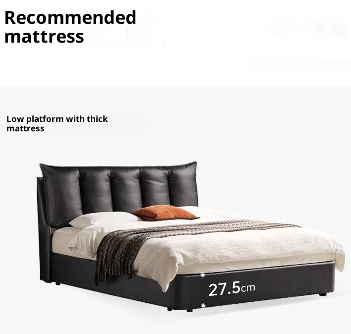 Genuine Leather Black Light Luxury Box Bed