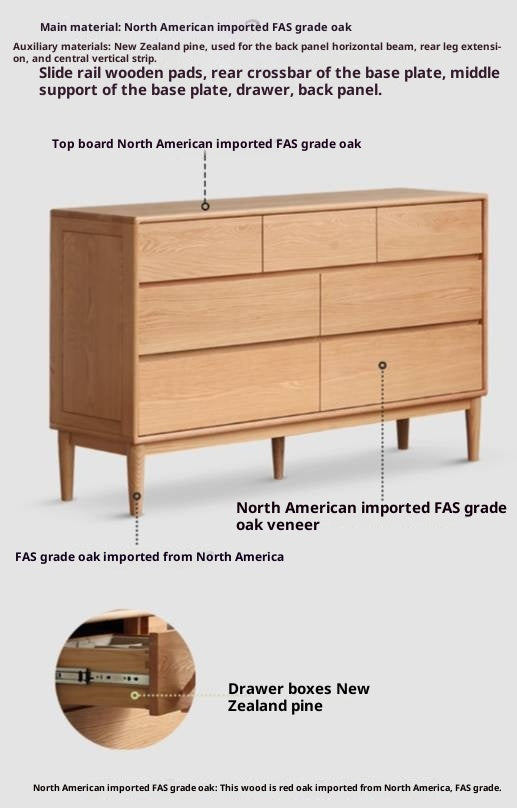 Oak Solid Wood Five-Drawer Chest