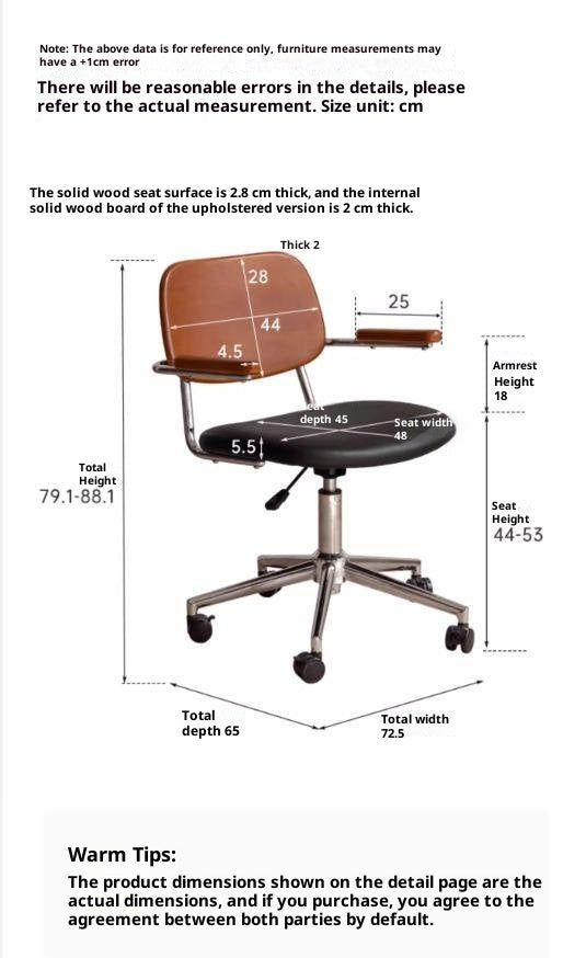 Beech Solid Wood Adjustable Office Chair, Bauhaus Style