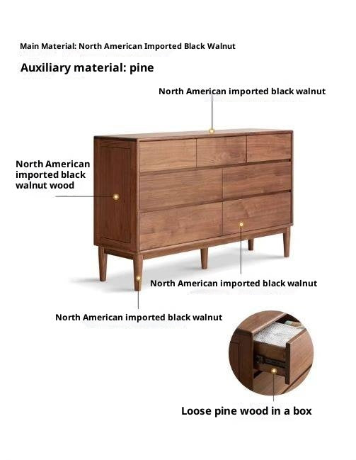 Black Walnut, Ash Solid Wood Chest of Drawers