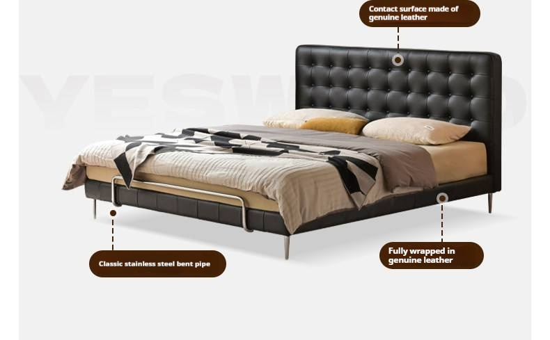 Genuine Leather Bed — Italian Light Luxury, Bauhaus Edge Design, Black Finish