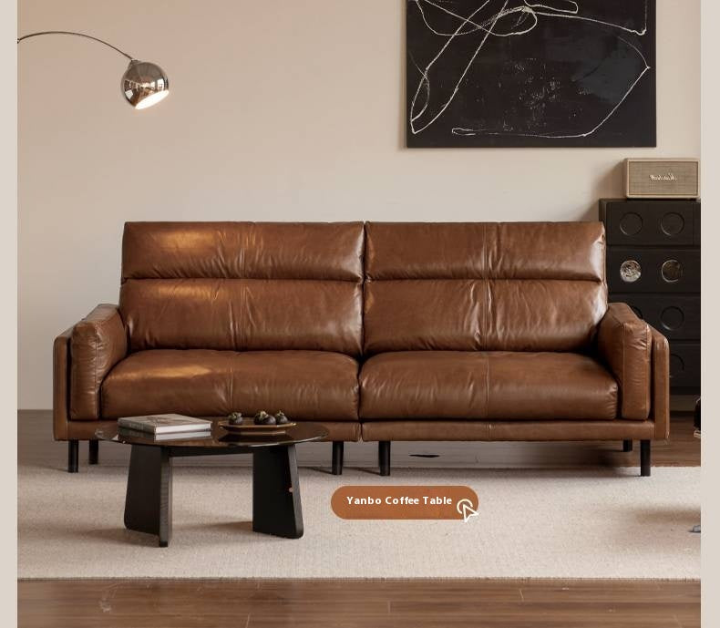 Full Leather High-Back Sofa with Oil-Wax Finish Italian-Style.