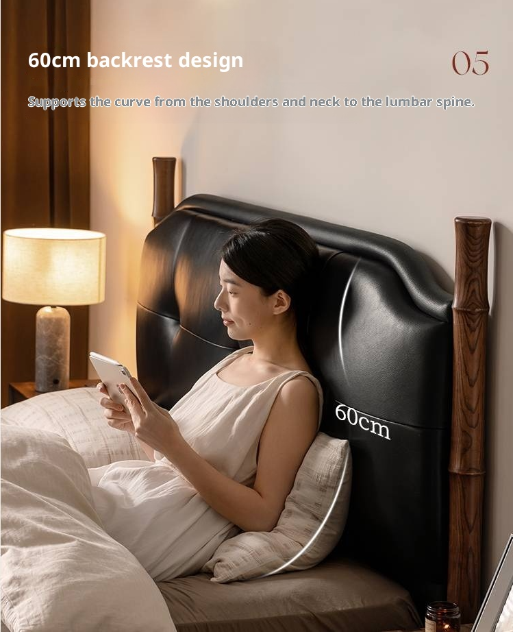 Genuine Leather Soft Headboard Bed