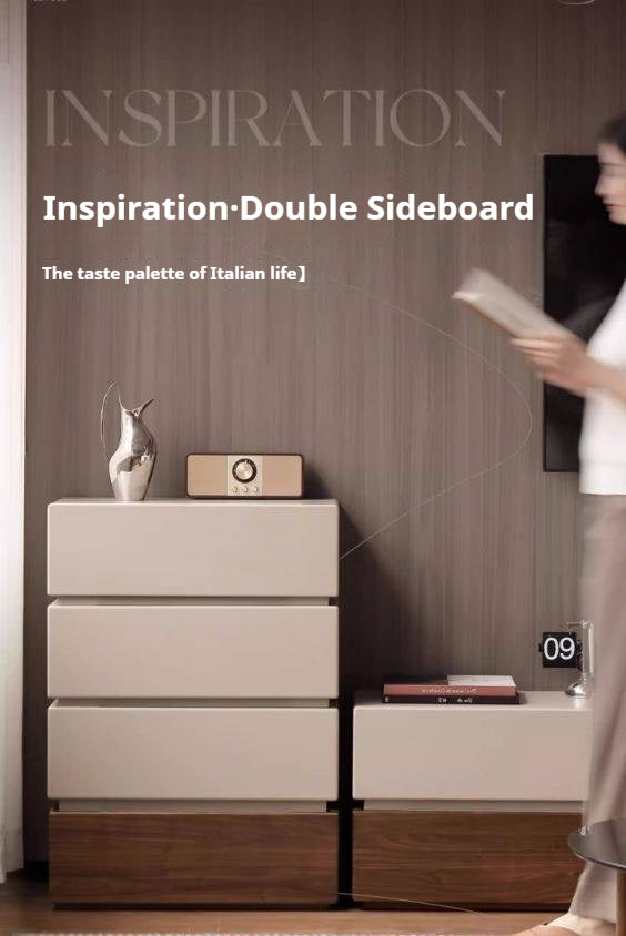 Black Walnut, Poplar Solid Wood Italian Light Luxury Side Cabinet.