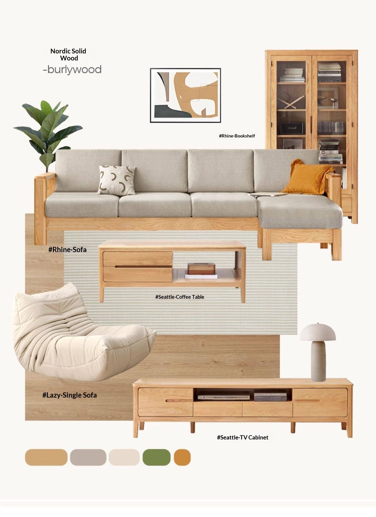 Oak, Solid Rubberwood Modern TV Stand