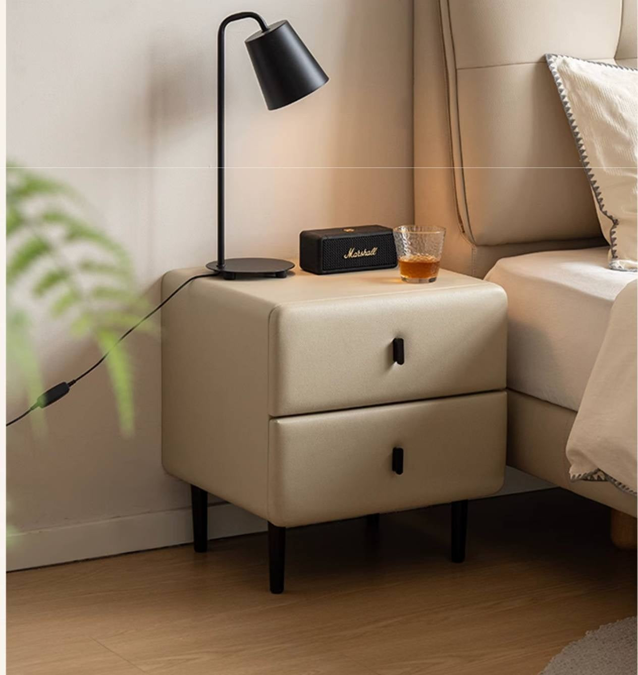 Cream Upholstered Nightstand