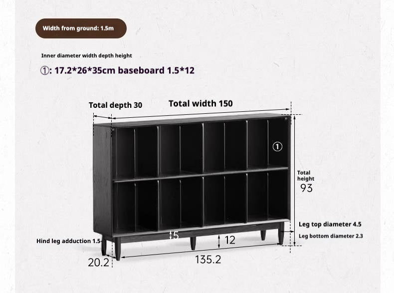 Oak Solid Wood Black Modern Bookcase