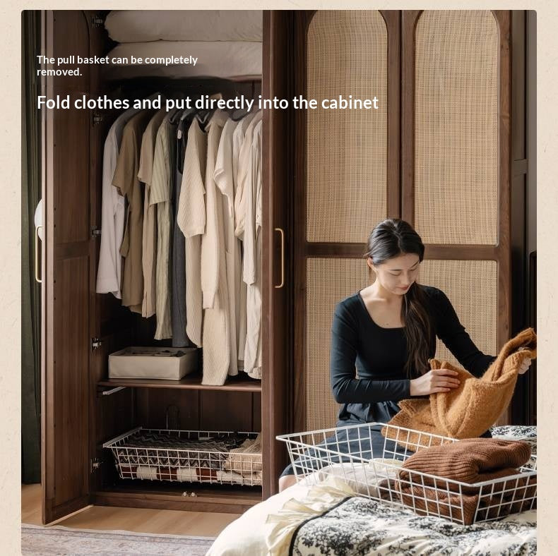 Black Walnut Solid Wood Wardrobe In Vintage Style