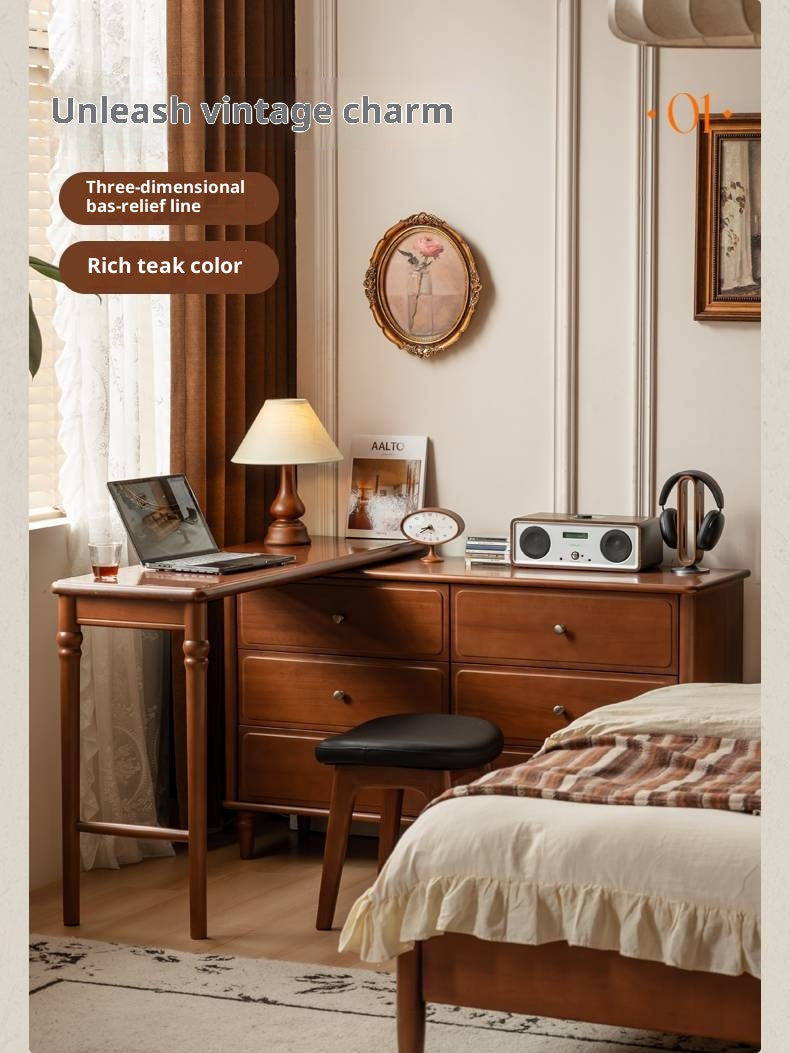 Poplar Solid Wood French Retro Style Dressing Table