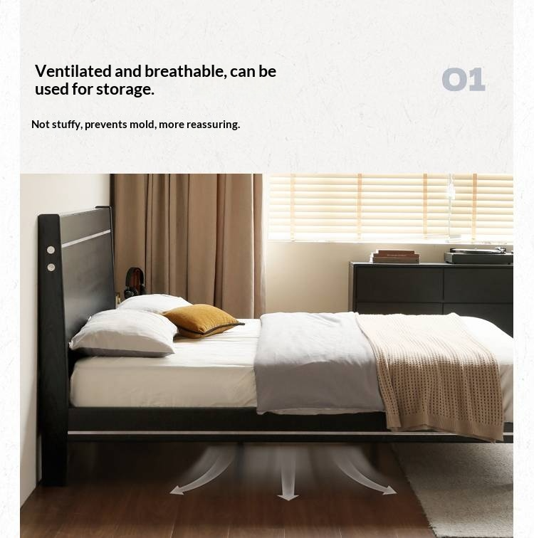 Poplar, Ash Solid Wood Large Board High Headboard Double Household Large Bed