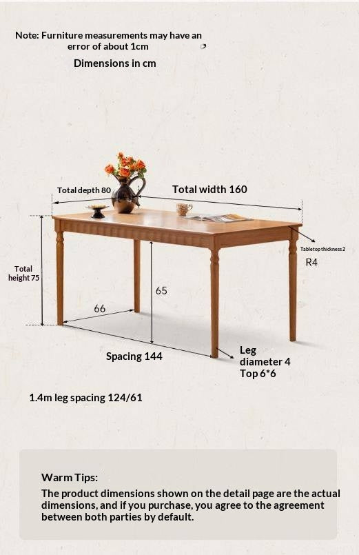 Cherry Solid Wood American Retro Dining Table