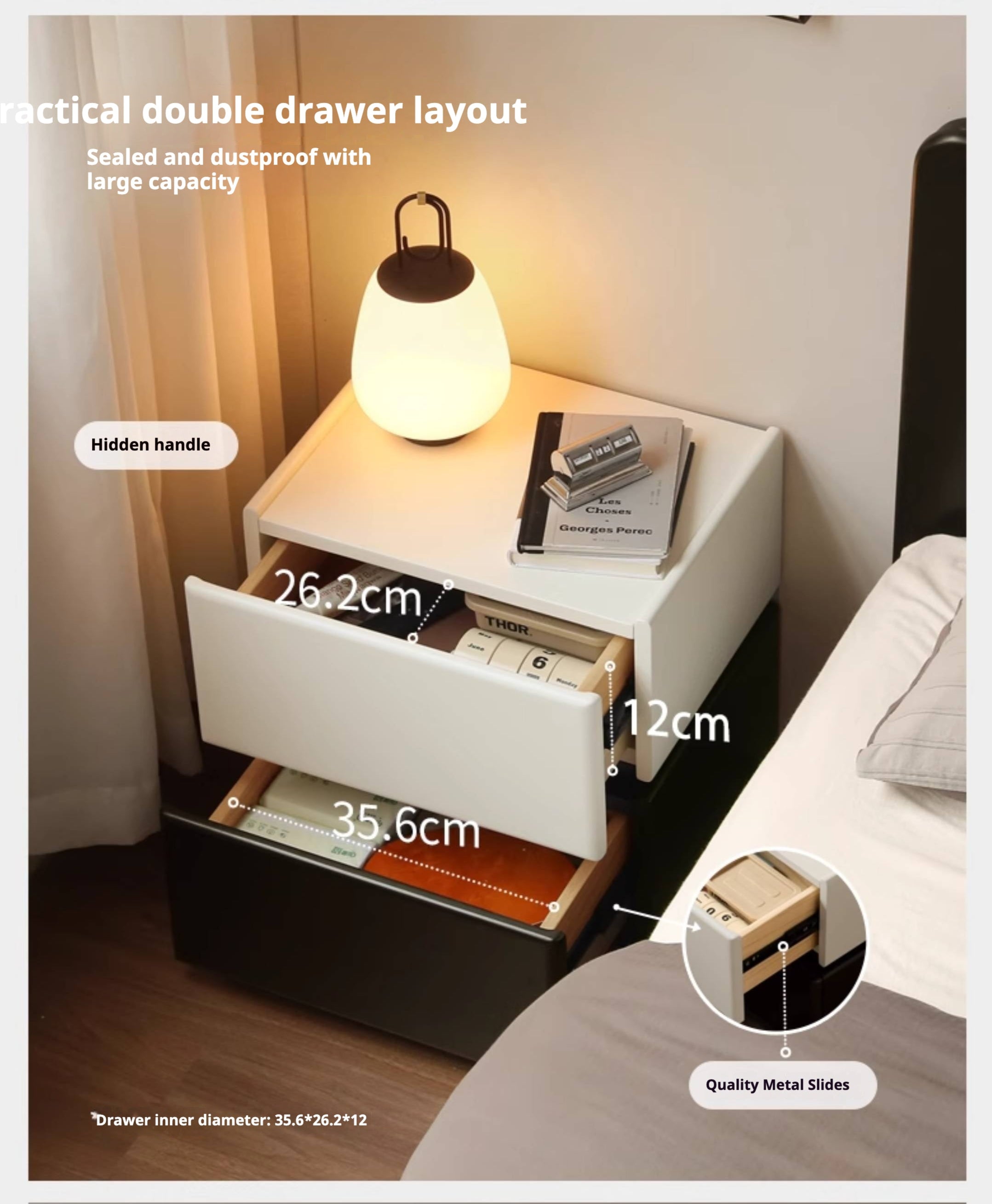 Solid RubberWood Modern Nightstand