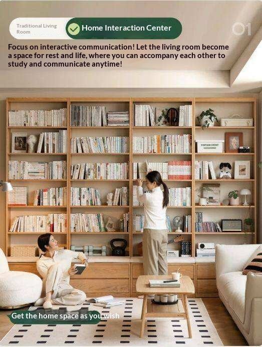 Oak, Ash Solid Wood Wall-To-Wall With Seat Combined Bookshelf