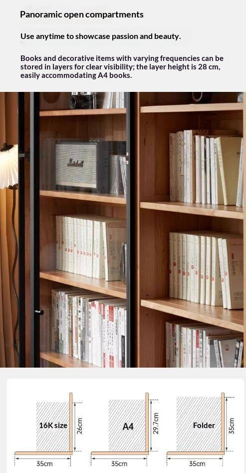 Cherry Solid Wood Floor-Standing Bookcase with Modern Shelving