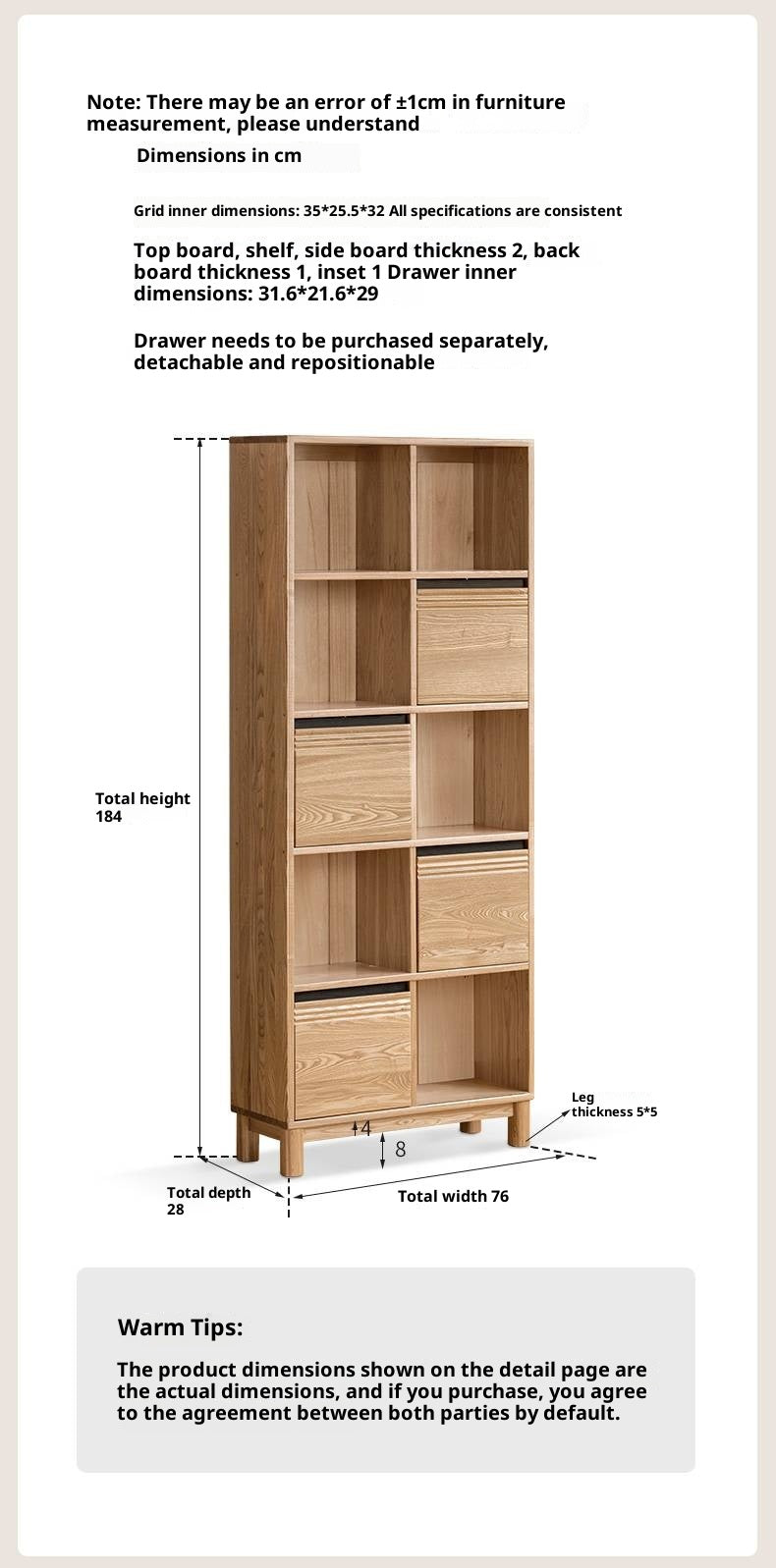 Ash Solid Wood Modern Grid Bookcase