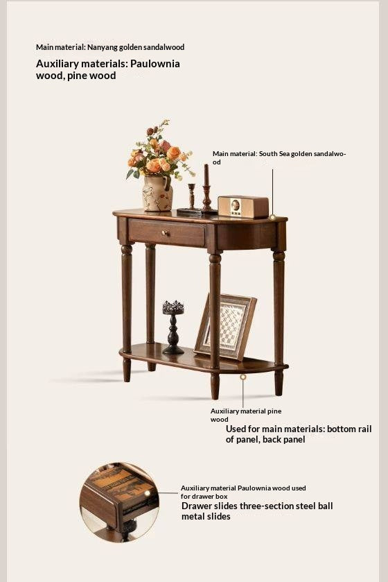 Sandalwood Solid Wood Traditional Demilune Console Table with Turned Legs and Drawer