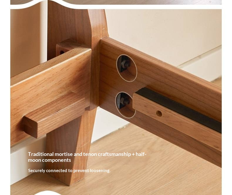 Cherry Solid Wood Bed — Retro Simple Luminous Bed with Charging and Storage