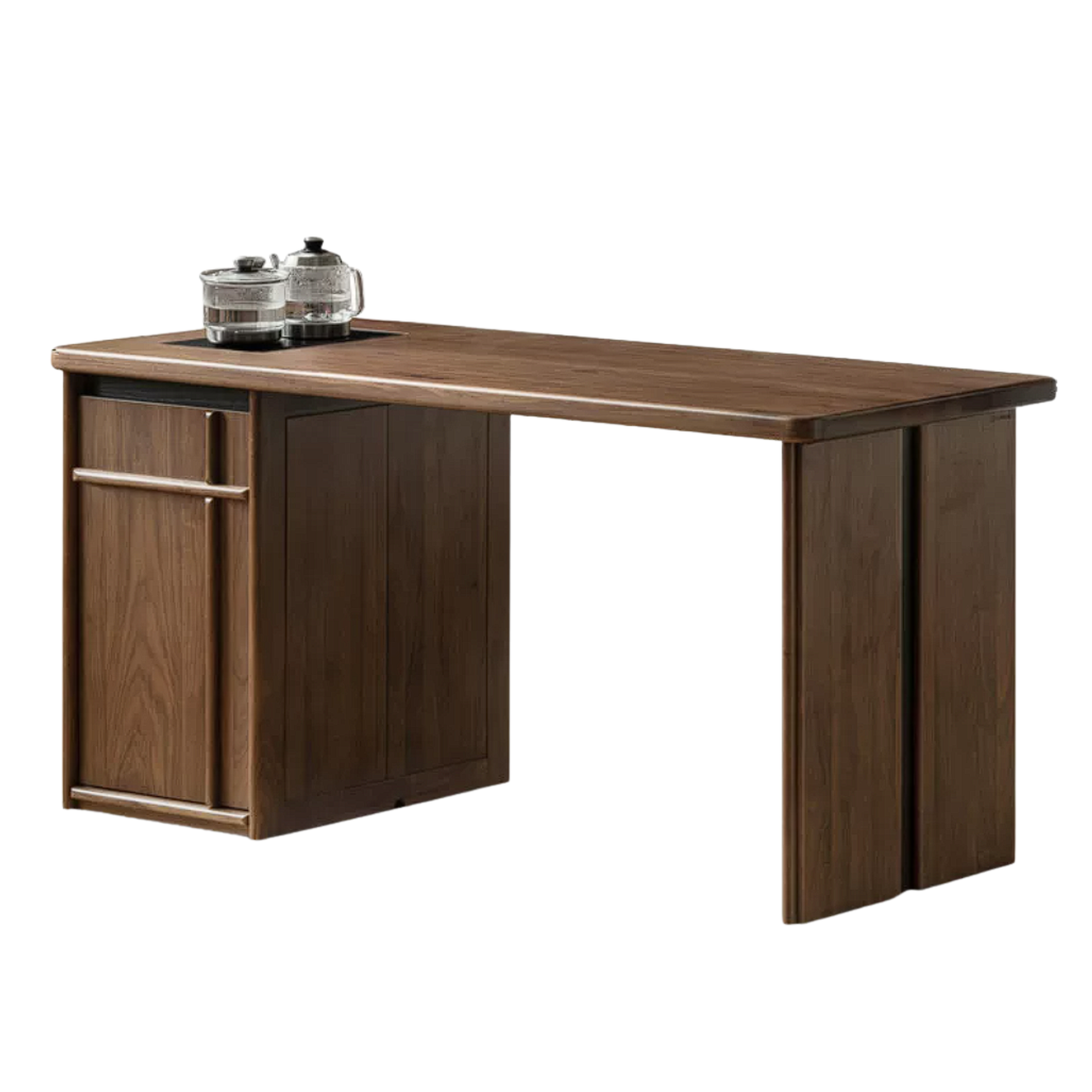 Black Walnut, Golden Pearwood Solid Wood Rectangular Tea Table with Tea Tray