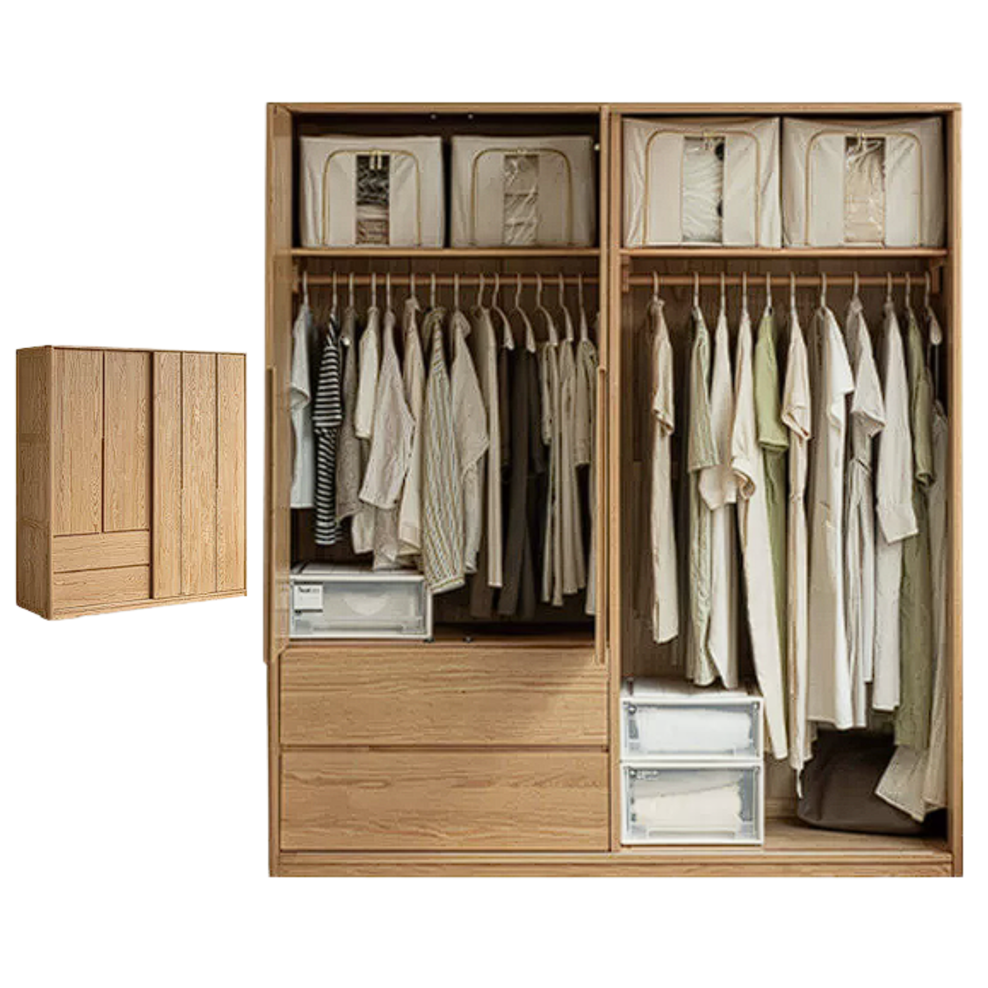Oak Solid Wood Modern Storage Wardrobe with Casual Style