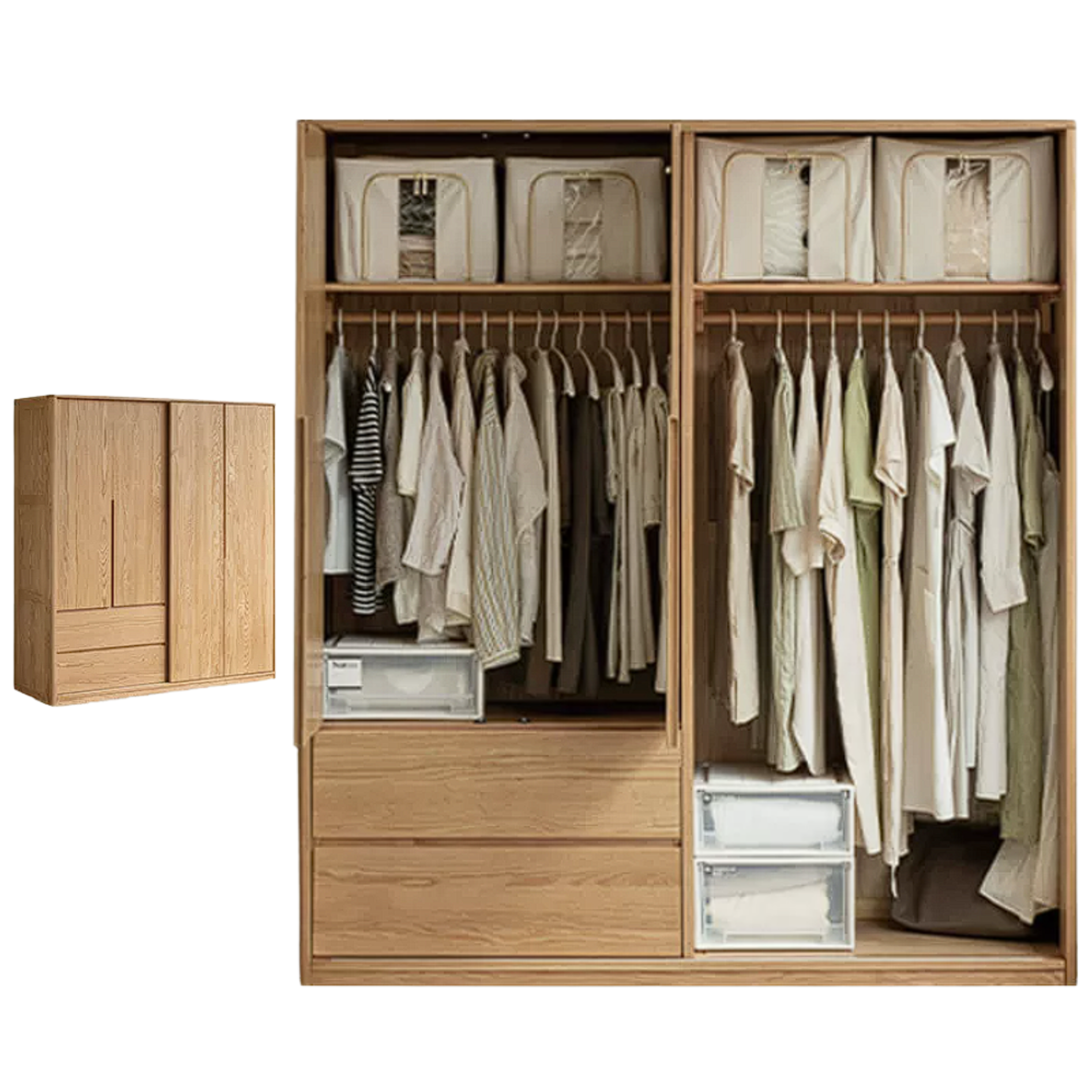 Oak Solid Wood Modern Storage Wardrobe with Casual Style