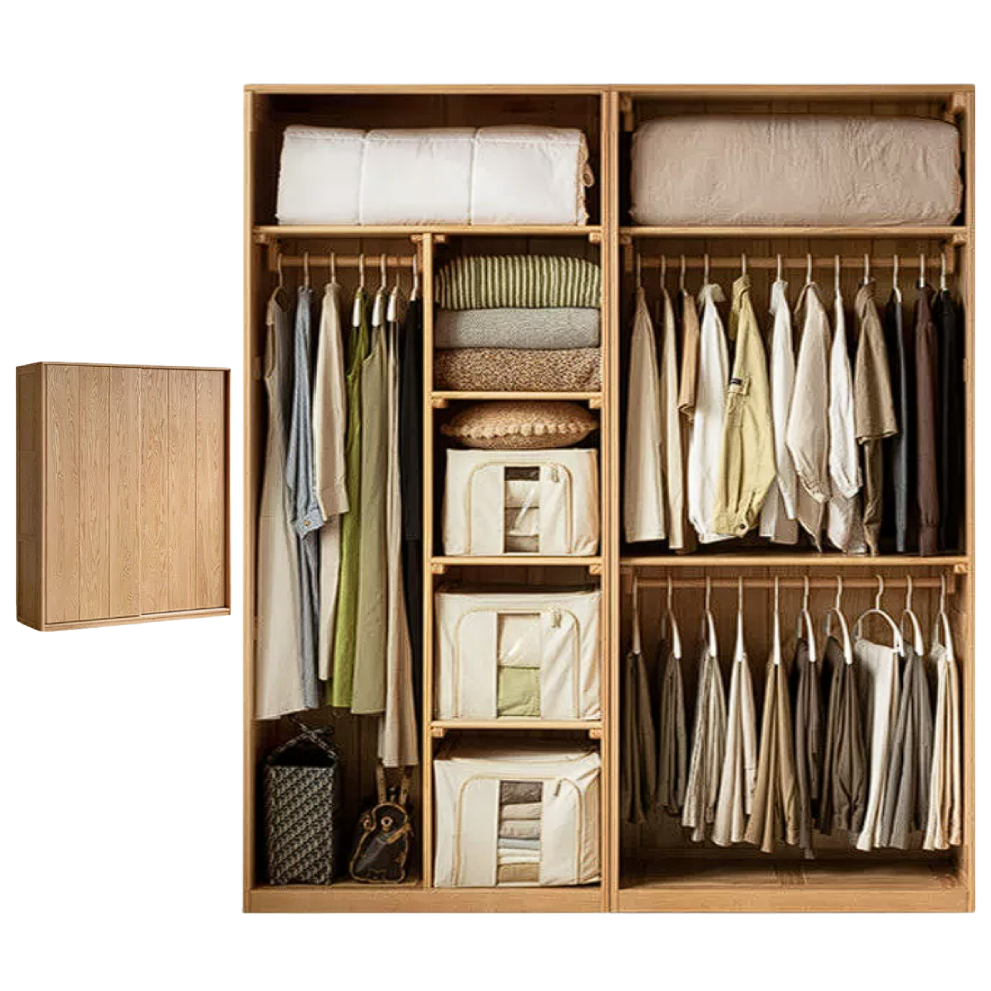 Oak Solid Wood Modern Storage Wardrobe with Casual Style