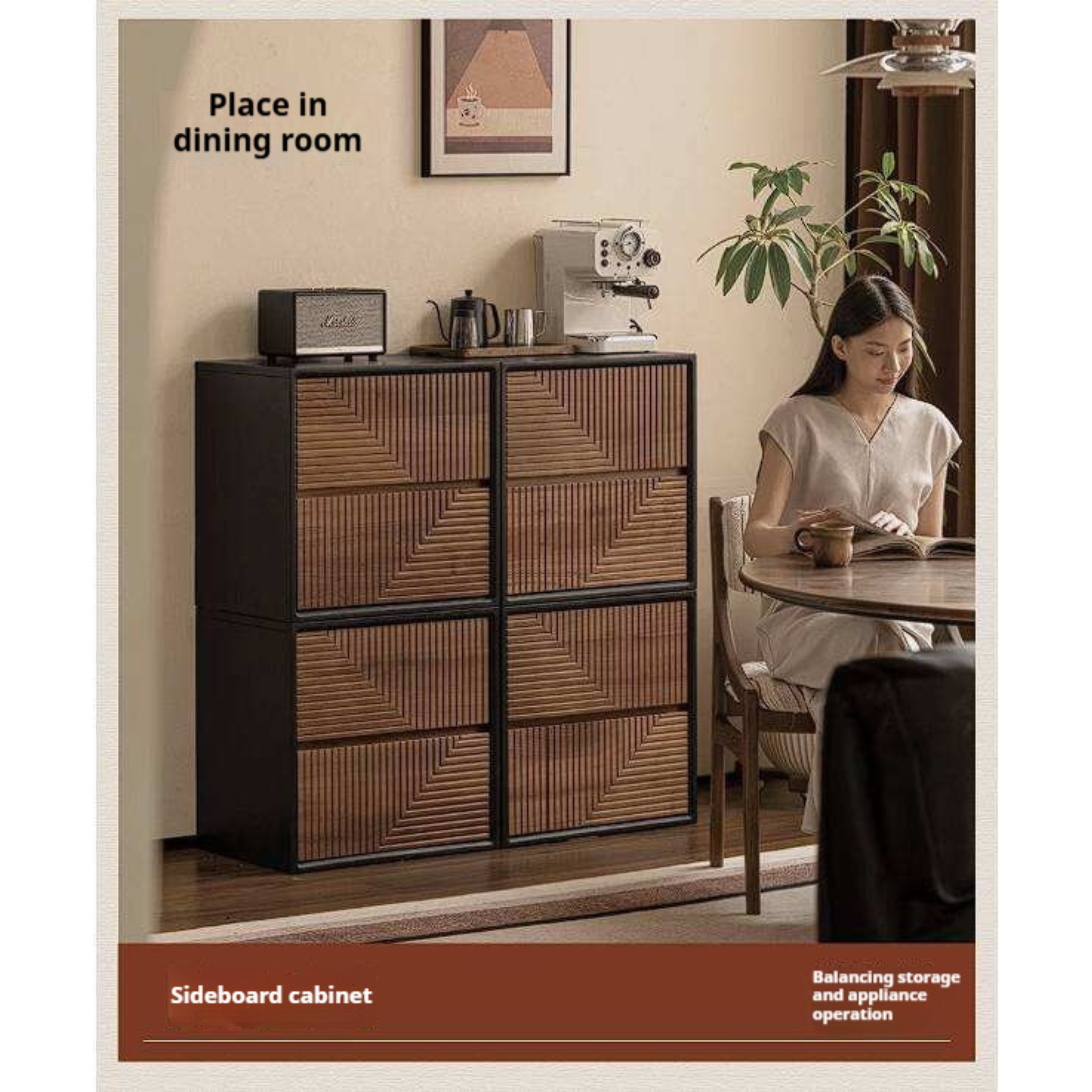 Black Walnut Solid Wood Geometric Relief Art Dresser