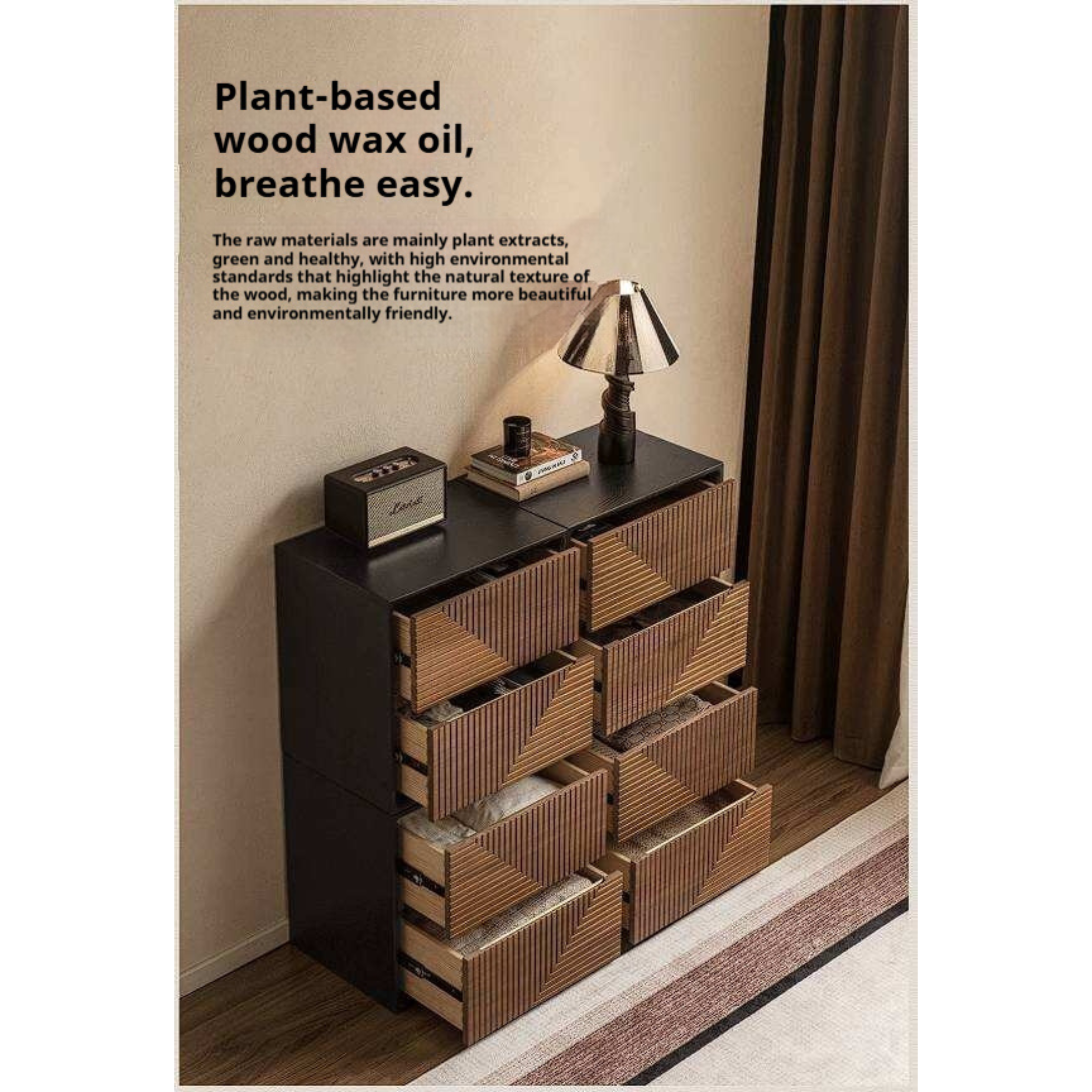 Black Walnut Solid Wood Geometric Relief Art Dresser
