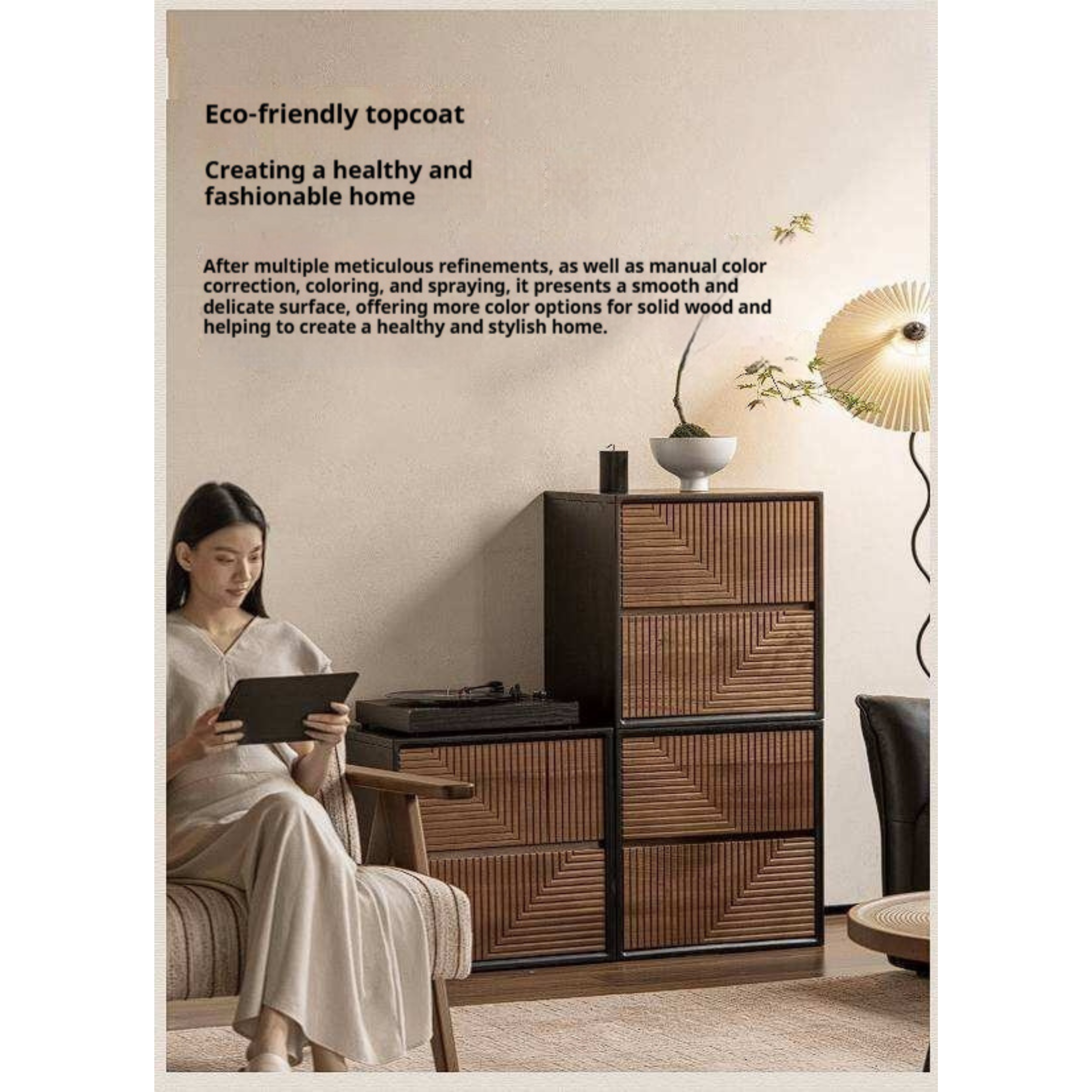 Black Walnut Solid Wood Geometric Relief Art Dresser